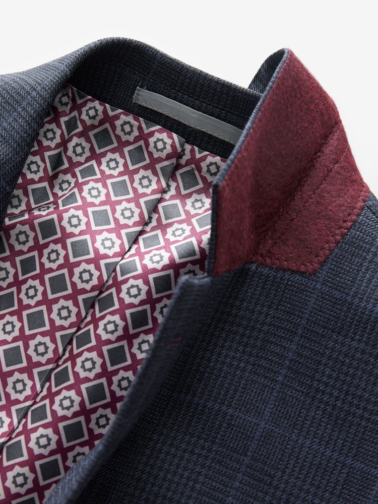 Navy Blue Regular Fit Prince of Wales Check Suit Jacket - Image 9 of 12