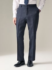 Navy Blue Regular Fit Prince of Wales Check Suit Trousers - Image 1 of 9