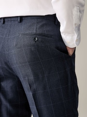 Navy Blue Regular Fit Prince of Wales Check Suit Trousers - Image 5 of 9