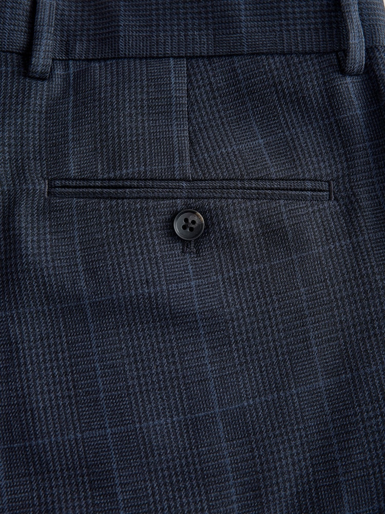 Navy Blue Regular Fit Prince of Wales Check Suit Trousers - Image 9 of 9