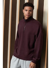 Burgundy Red EDIT Zip Neck Sweatshirt - Image 1 of 9