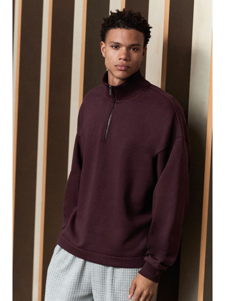 Burgundy Red EDIT Zip Neck Sweatshirt - Image 1 of 9