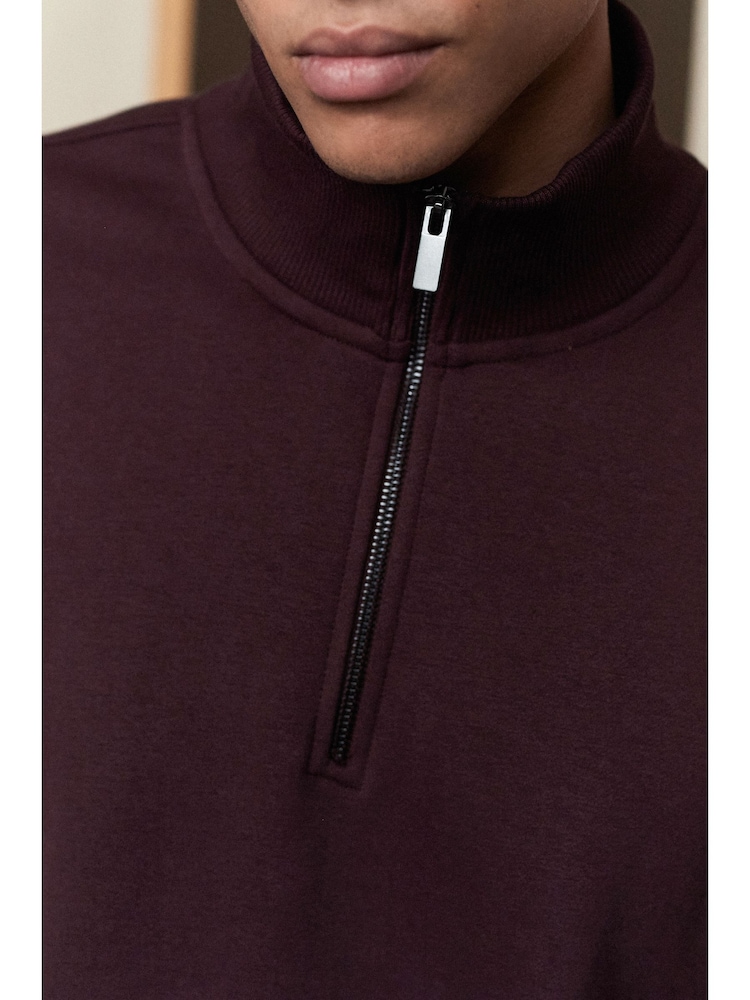 Burgundy Red EDIT Zip Neck Sweatshirt - Image 9 of 9