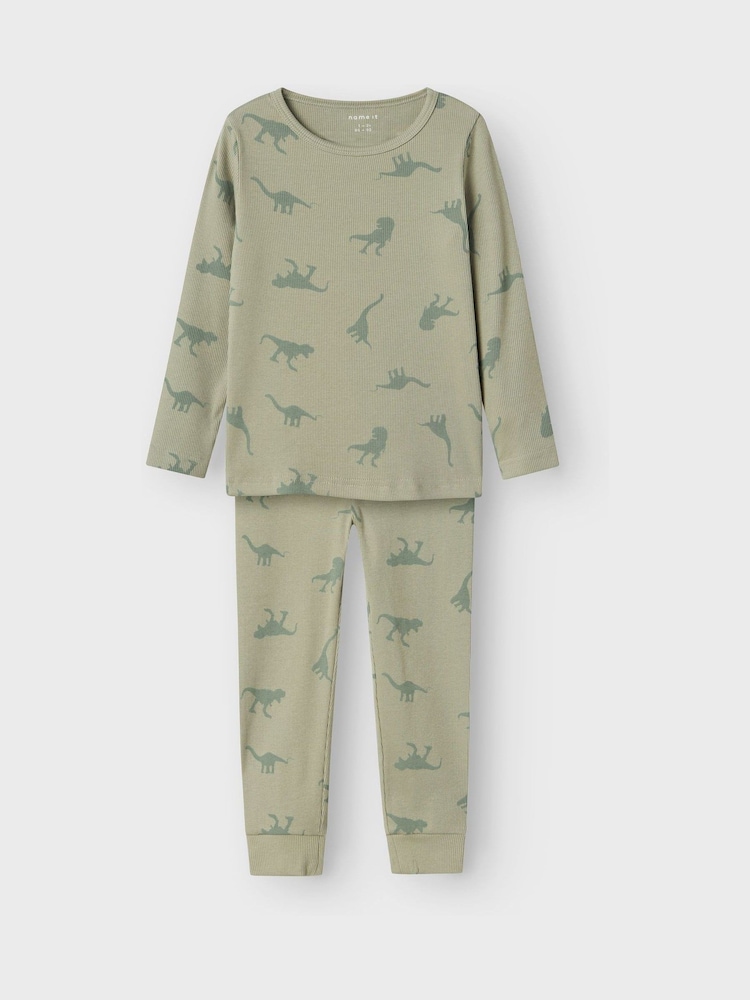 Name It Green Dinosaur Rib Pyjama Set - Image 1 of 4