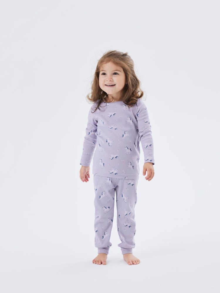 Name It Purple Unicorn Rib Pyjama Set - Image 1 of 5 Name It Purple Unicorn Rib Pyjama Set - Image 1 of 5