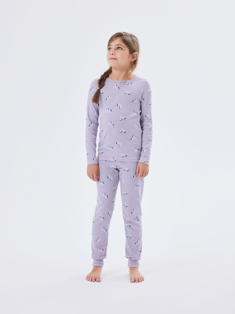 Name It Purple Unicorn Rib Pyjama Set - Image 2 of 5 Name It Purple Unicorn Rib Pyjama Set - Image 2 of 5