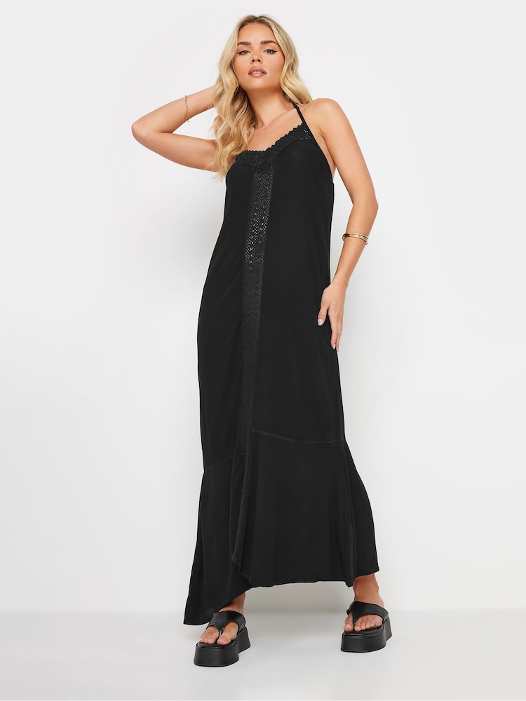 PixieGirl Petite Black Crochet Trim Halter Maxi Dress - Image 1 of 6