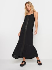 PixieGirl Petite Black Crochet Trim Halter Maxi Dress - Image 2 of 6