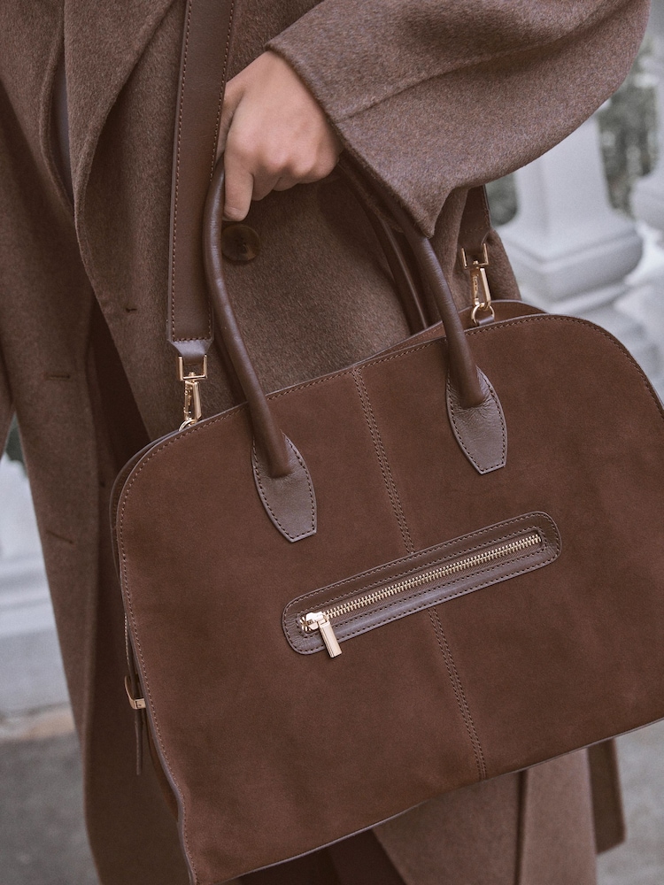 Chocolate Brown Leather Premium Grab Bag - Image 6 of 13