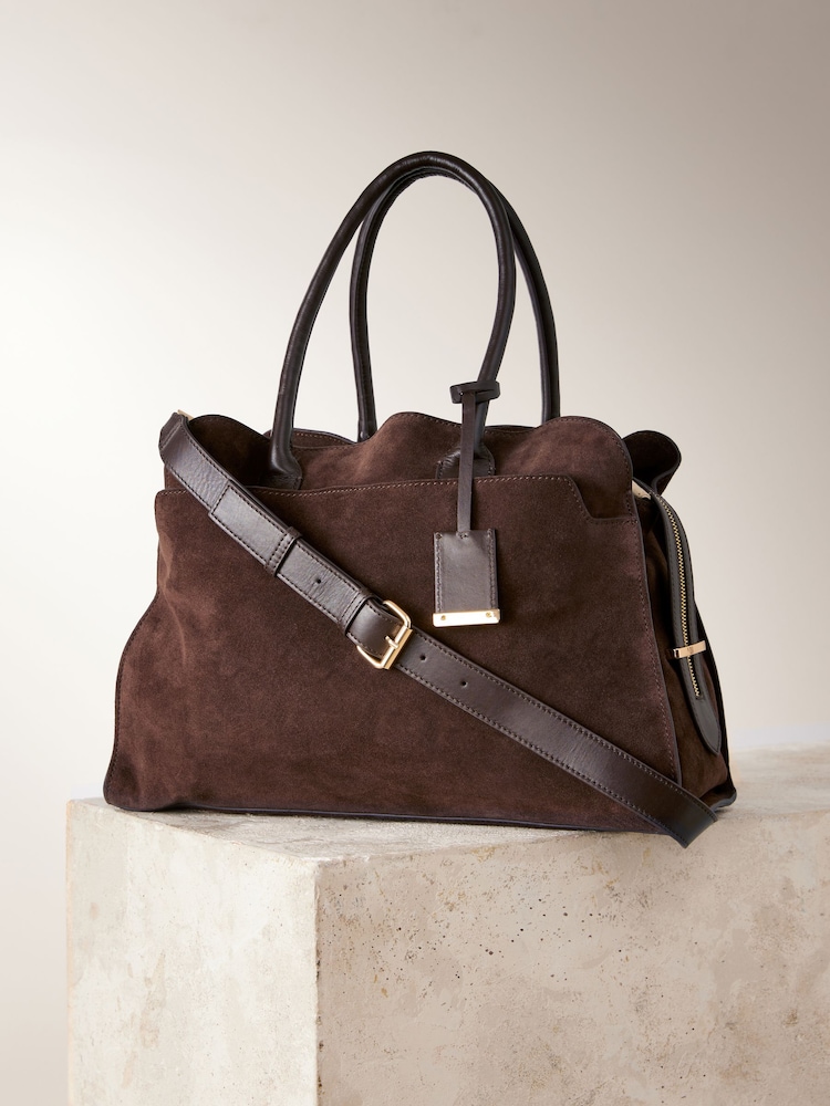 Chocolate Brown Leather Premium Grab Bag - Image 8 of 13