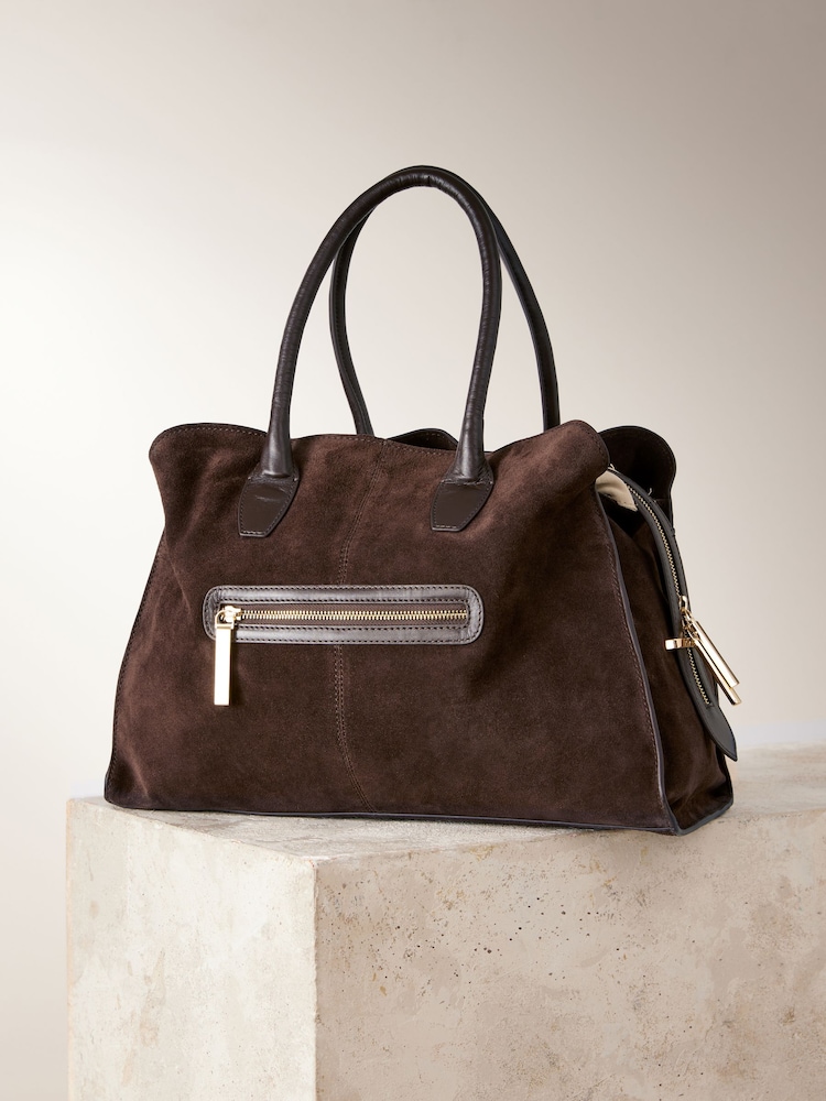 Chocolate Brown Leather Premium Grab Bag - Image 9 of 13