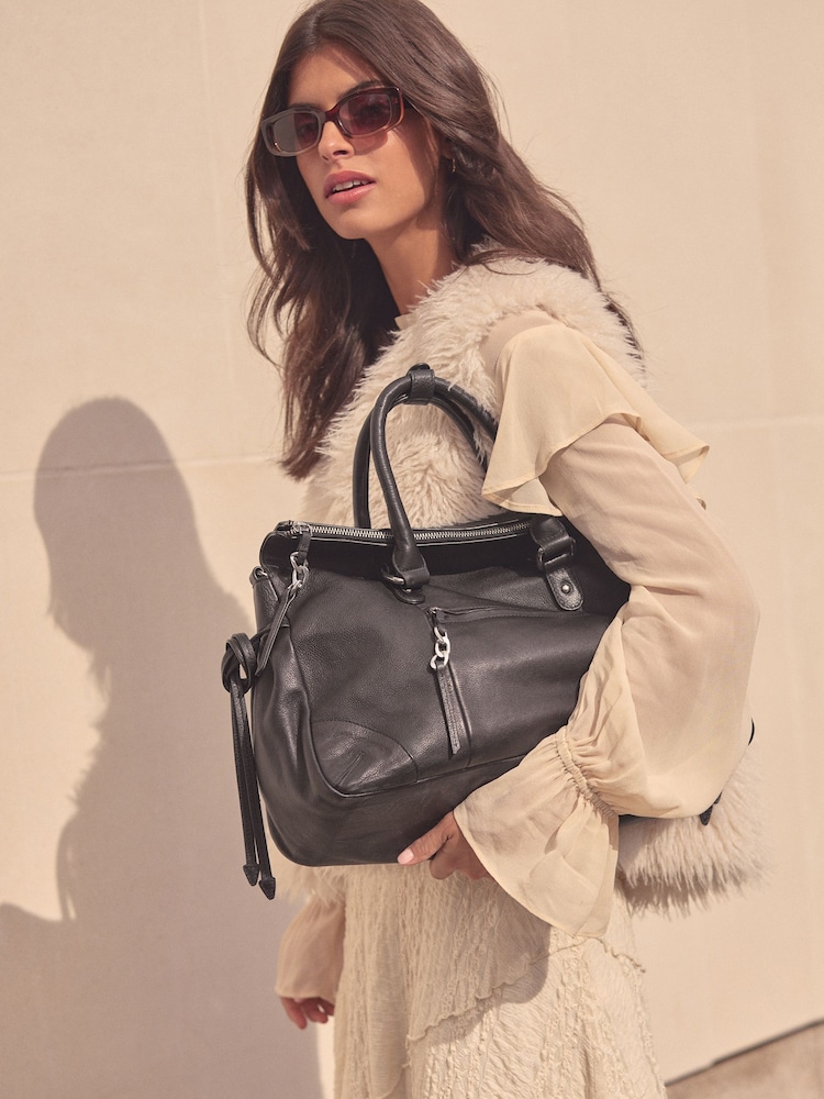 Schwarz - Ledertasche aus gewaschenem Leder - Bild 1 von 11