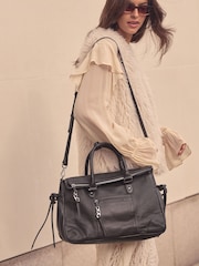 Schwarz - Ledertasche aus gewaschenem Leder - Bild 4 von 11