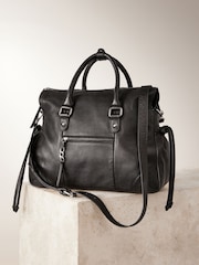Schwarz - Ledertasche aus gewaschenem Leder - Bild 7 von 11