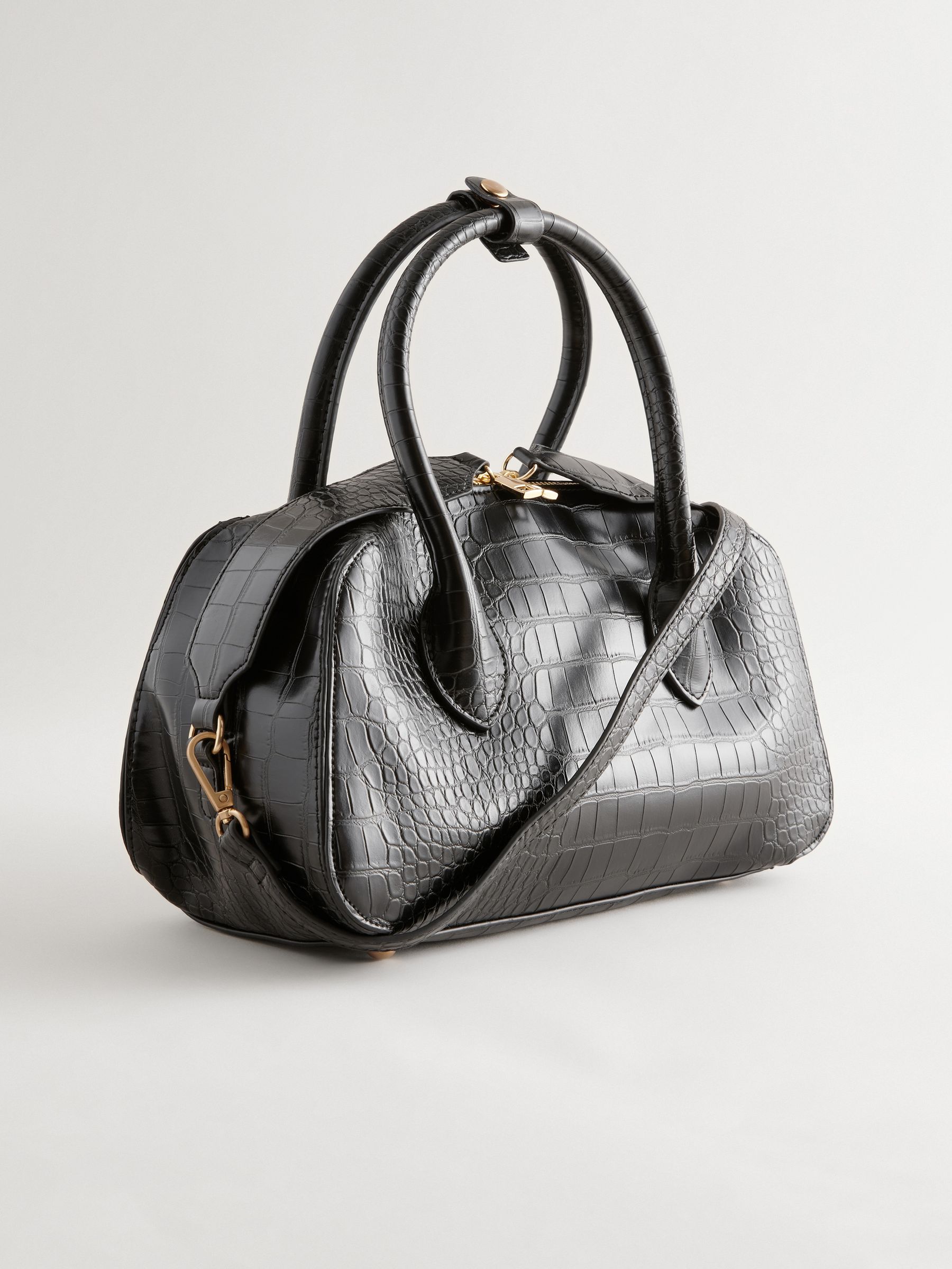Buy Black Croc Effect Handheld Shopper Bag from the Next UK online