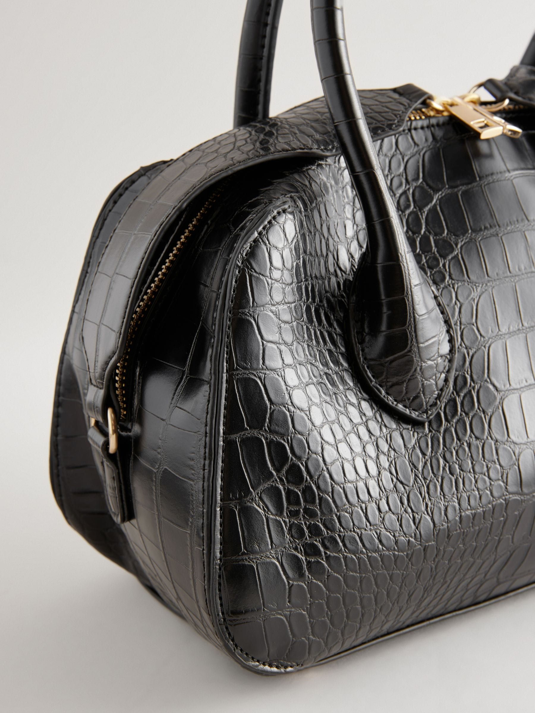 Buy Black Croc Effect Handheld Shopper Bag from the Next UK online
