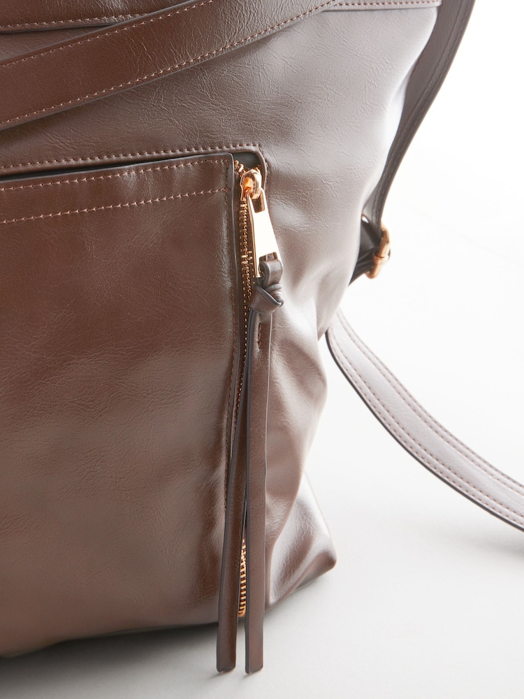 Chocolate Brown Casual Zip Grab Bag - Image 11 of 12