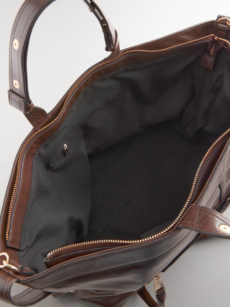 Chocolate Brown Casual Zip Grab Bag - Image 12 of 12