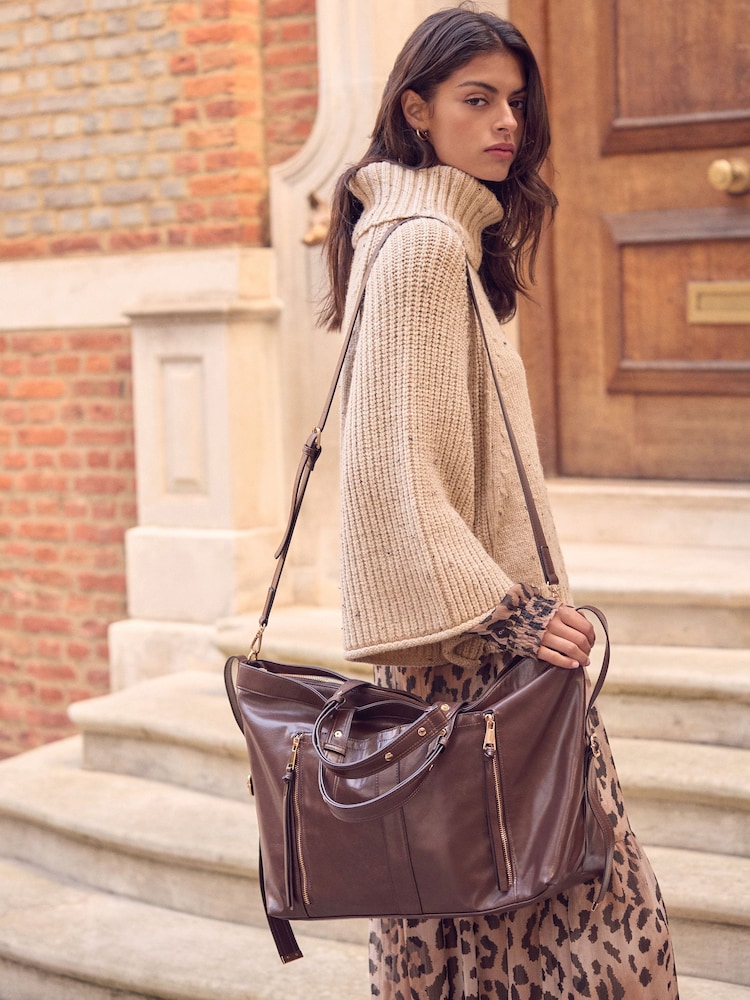 Chocolate Brown Casual Zip Grab Bag - Image 2 of 12