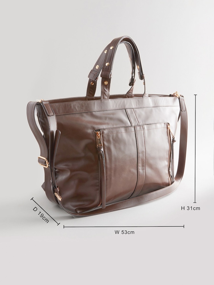 Chocolate Brown Casual Zip Grab Bag - Image 4 of 12