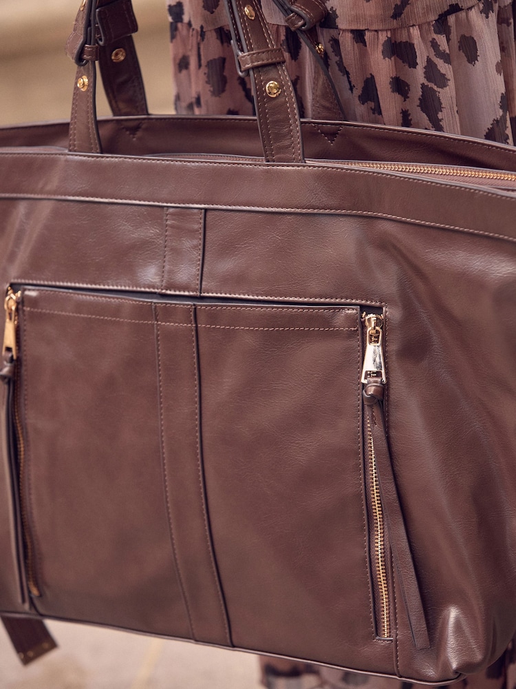 Chocolate Brown Casual Zip Grab Bag - Image 5 of 12