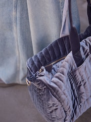 Blue Velvet Quilted Weekender Bag - Image 4 of 10