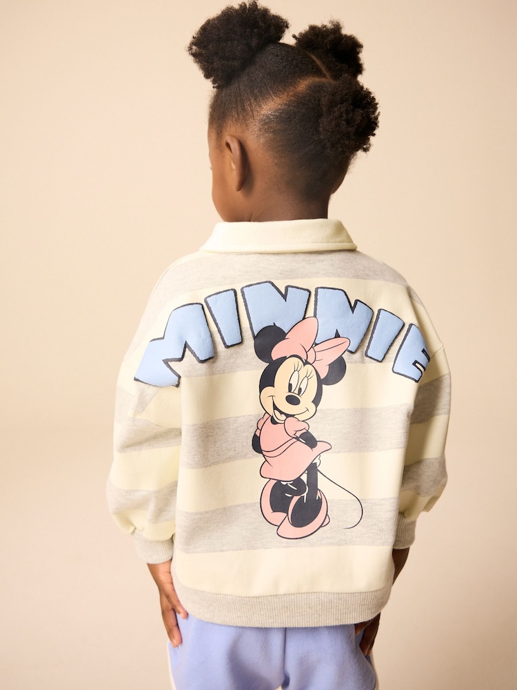 Grey 100% Cotton Minnie Mouse Stripe Rugby Sweatshirt And Shorts Set (3mths-7yrs) - Image 1 of 9