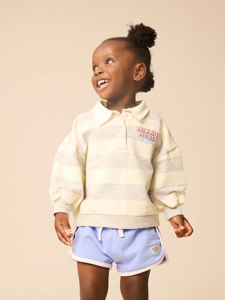 Grey 100% Cotton Minnie Mouse Stripe Rugby Sweatshirt And Shorts Set (3mths-7yrs) - Image 2 of 9