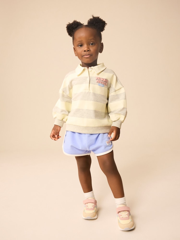 Grey 100% Cotton Minnie Mouse Stripe Rugby Sweatshirt And Shorts Set (3mths-7yrs) - Image 3 of 9