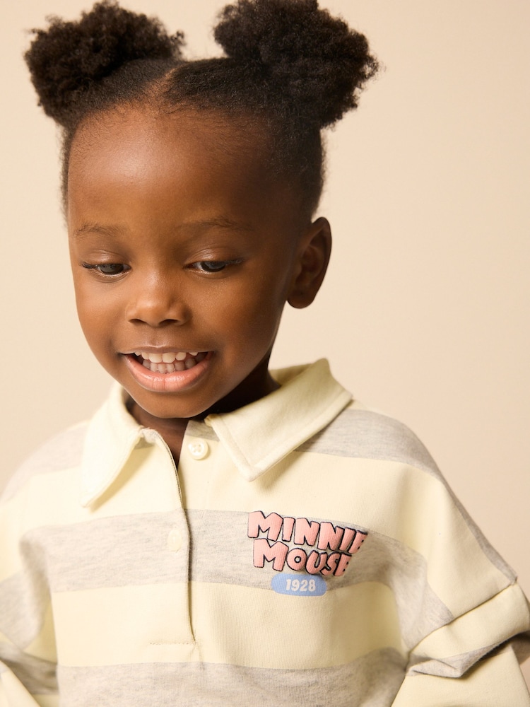 Grey 100% Cotton Minnie Mouse Stripe Rugby Sweatshirt And Shorts Set (3mths-7yrs) - Image 4 of 9