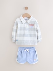 Grey 100% Cotton Minnie Mouse Stripe Rugby Sweatshirt And Shorts Set (3mths-7yrs) - Image 5 of 9