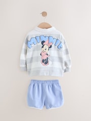 Grey 100% Cotton Minnie Mouse Stripe Rugby Sweatshirt And Shorts Set (3mths-7yrs) - Image 6 of 9