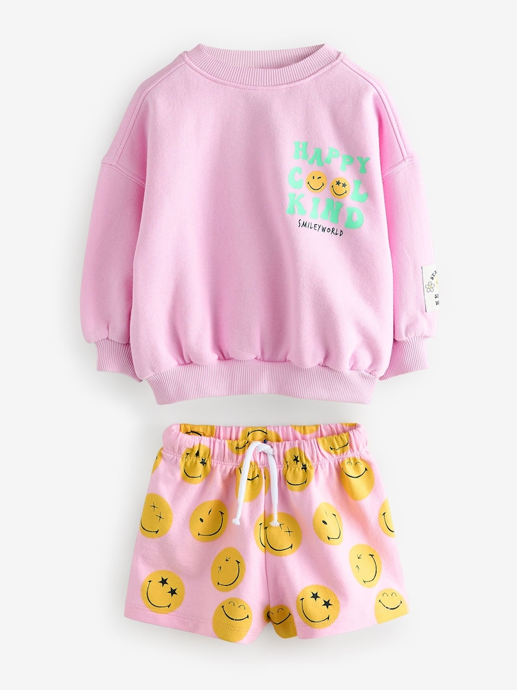 Pink/Yellow SmileyWorld® Sweatshirt and Shorts Set (3mths-7yrs) - Image 5 of 8
