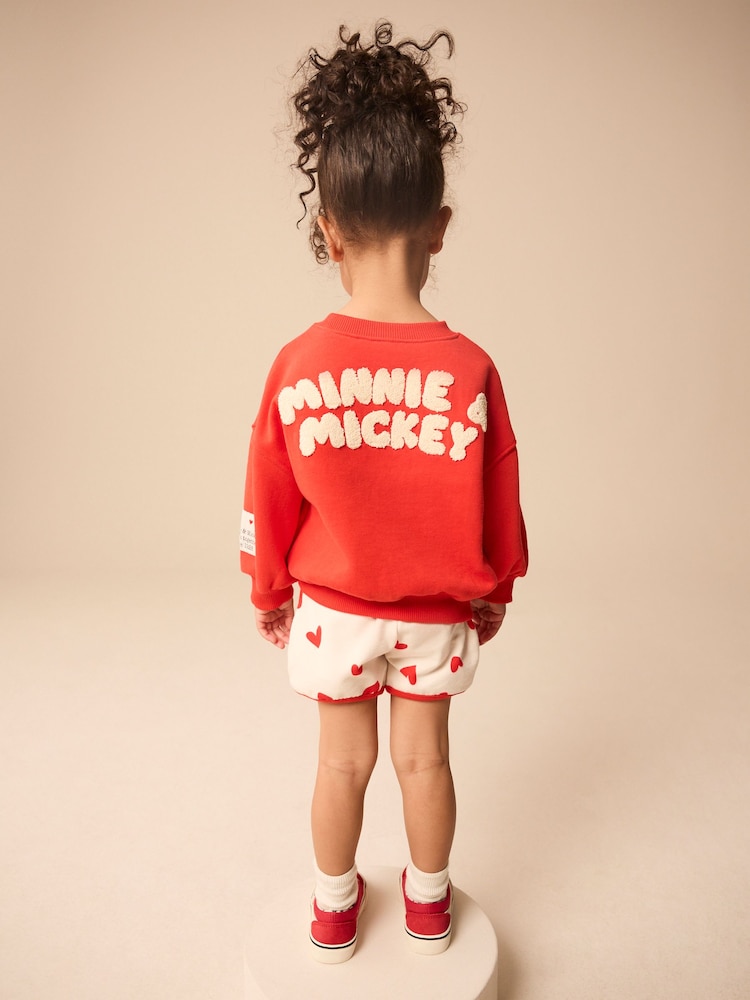 Corações vermelhos - Conjunto de shorts Minnie & Mickey Mouse Crew 100% algodão & (3meses a7anos) - Imagem 1 de 9