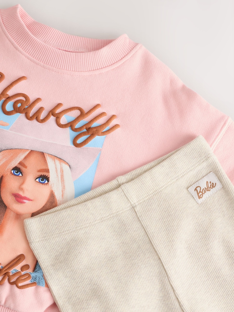 Pink/Cream Barbie Crew Sweatshirt and Flared Leggings Set (3mths-7yrs) - Image 7 of 9