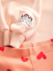 Pink/Peach Hearts Disney Minnie Mouse Sweatshirt & Flared Leggings Set (3mths-7yrs) - Image 6 of 9