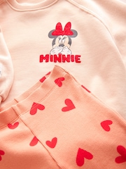 Pink/Peach Hearts Disney Minnie Mouse Sweatshirt & Flared Leggings Set (3mths-7yrs) - Image 7 of 9