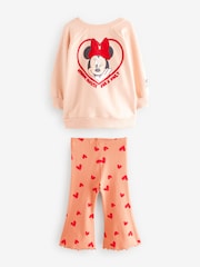 Pink/Peach Hearts Disney Minnie Mouse Sweatshirt & Flared Leggings Set (3mths-7yrs) - Image 8 of 9