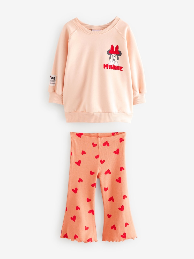 Pink/Peach Hearts Disney Minnie Mouse Sweatshirt & Flared Leggings Set (3mths-7yrs) - Image 9 of 9