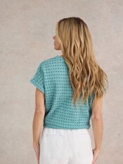 White Stuff Blue Embroidered Stripe T-Shirt - Image 2 of 7