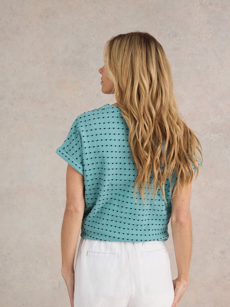 White Stuff Blue Embroidered Stripe T-Shirt - Image 2 of 7