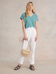 White Stuff Blue Embroidered Stripe T-Shirt - Image 3 of 7