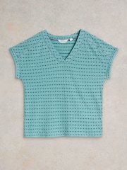 White Stuff Blue Embroidered Stripe T-Shirt - Image 5 of 7