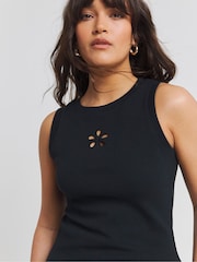 Simply Be Black Flower Cut-Out Tank - Image 1 of 4