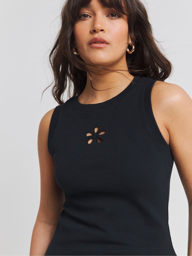 Simply Be Black Flower Cut-Out Tank - Image 1 of 4