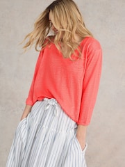 White Stuff Pink Isla 100% Linen V-Neck T-Shirt - Image 1 of 7