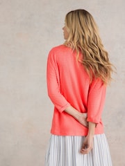 White Stuff Pink Isla 100% Linen V-Neck T-Shirt - Image 2 of 7