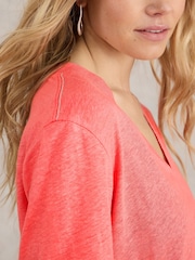White Stuff Pink Isla 100% Linen V-Neck T-Shirt - Image 4 of 7