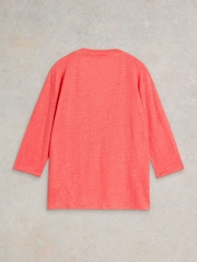 White Stuff Pink Isla 100% Linen V-Neck T-Shirt - Image 6 of 7