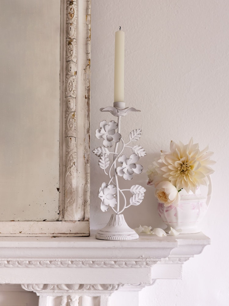 Shabby Chic by Rachel Ashwell® White Metal Distressed Flower Taper Holder - Image 2 of 5